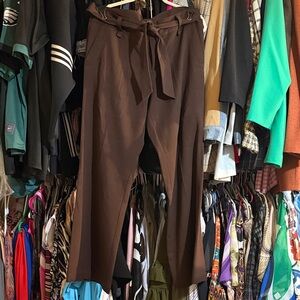 Brown High-Waisted wide leg Trousers with Belt